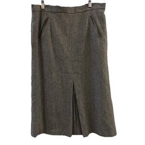 VTG Aquascutum Midi Skirt A Line Brown Tweed 100% New Wool Equestrian Polo Club